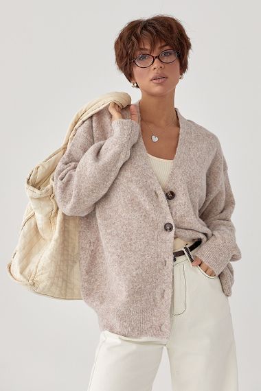 В'язаний вільний кардиган на ґудзиках - кавовий цвет, ONE SIZE (є розміри) | Зображення 4