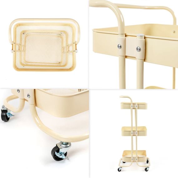 Етажерка мобільна триярусна універсальна з металу 45х37х82см Кремова SW-00002105 | Зображення 4