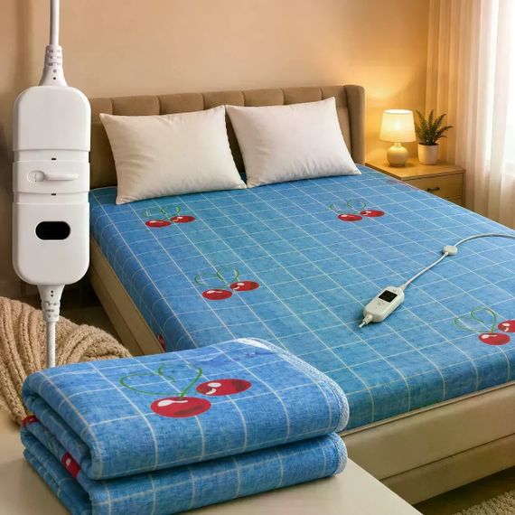 Електропростирадло Electric Blanket 150×170 см з 2 режимами підігріву, клітинка з вишнями | Зображення 4