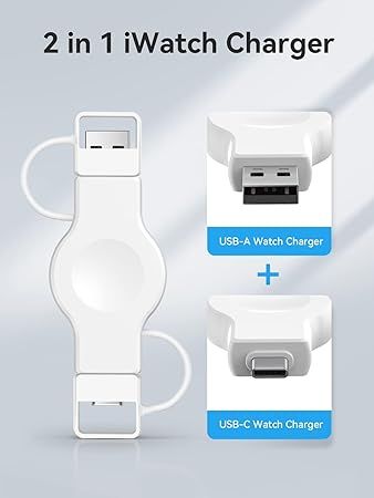 NEWDERY Портативное зарядное устройство для Apple Watch Беспроводное зарядное устройство для iWatch с быстрой зарядкой USB-A и USB-C | Зображення 1