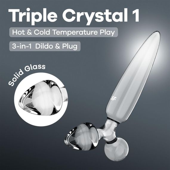 Тристоронній скляний дилдо Satisfyer Triple Crystal 1 Transparent Sex Aura | Зображення 5