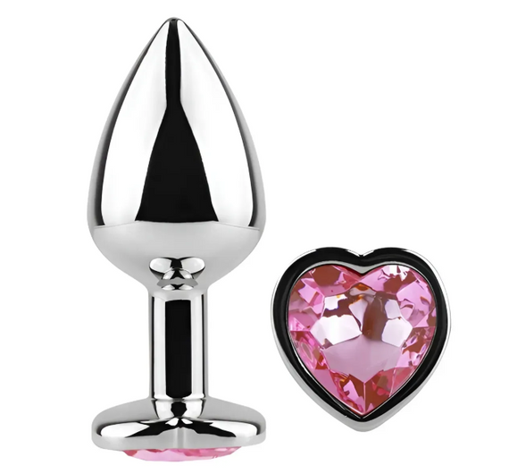 Анальна пробка із кристалом EGZO - Silver Heart Plug Pink size M Sex Aura | Зображення 1