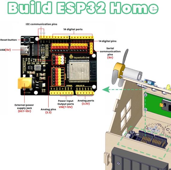 Набір KEYESTUDIO ESP32 для побудови розумного дому, STEM IoT Kit з датчиками, програмування Arduino та Python навчання електроніки | Зображення 6