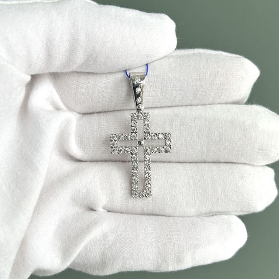 Срібний жіночий хрестик з цирконієм, родований без розп'ятя, 925 проби | Зображення 6