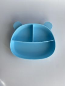 Силіконова секційна тарілка на присосці Ведмедик Блакитна
