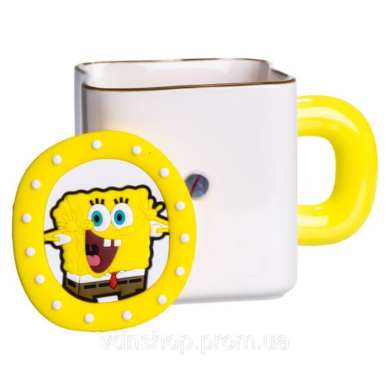 Порцелянова чашка "Губка Боб" з магнітним декором 500 мл, Кружка дитяча чашка із порцеляни на подарунок FM-12Y | Зображення 4
