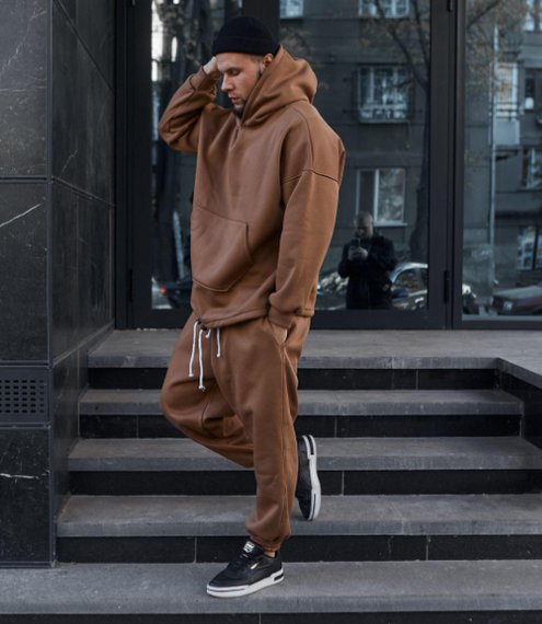 Мужской очень теплый спортивный костюмм Оверсайз Асос FD2024 размер S/M, цвет мокко | Зображення 2