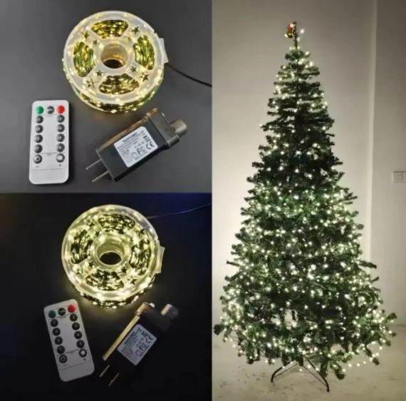 Гирлянда Роса 100 м с теплым белым светом – зеленая нить, пульт, 8 режимов | Зображення 4