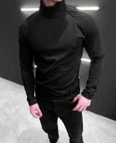 Мужской трикотажный гольф в рубчик с молнией на шее, OB142 цвет черный, размер 54/56