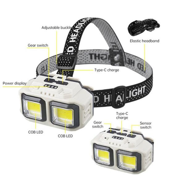 Ліхтар налобний акумуляторний Bailong HX-816S 2COB(white+red) із сенсорним VR-997 датчиком вологозахист | Зображення 1