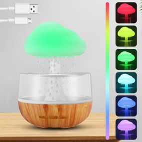 Увлажнитель воздуха Гриб с эффектом дождя и RGB подсветкой, от USB / Ароматизирующий ночник / Ультразвуковой