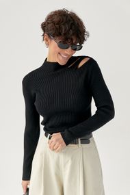 Лонг у рубчик з вирізами на плечі - чорний цвет, ONE SIZE (є розміри)