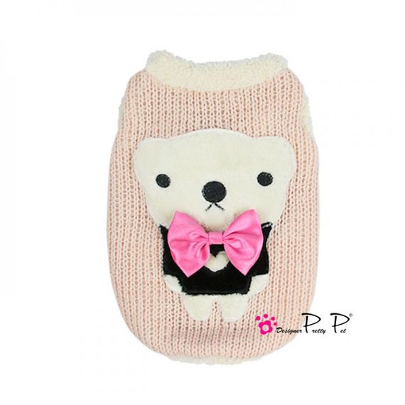 Свитер для собак Pretty Pet с Мишкой, крупная вязка с плюшевым воротом, розовый