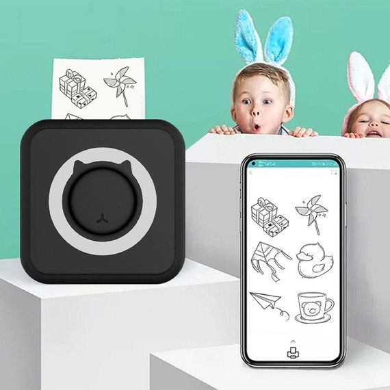 Карманный мини принтер с Bluetooth + рулон термобумаги, Черный / Детский термопринтер для фото / Портативный | Зображення 6