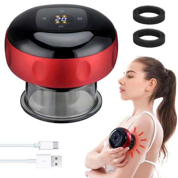 Вакуумный массажер для тела с подогревом, от USB, Красный / Антицеллюлитный массажер с эффектом банок /