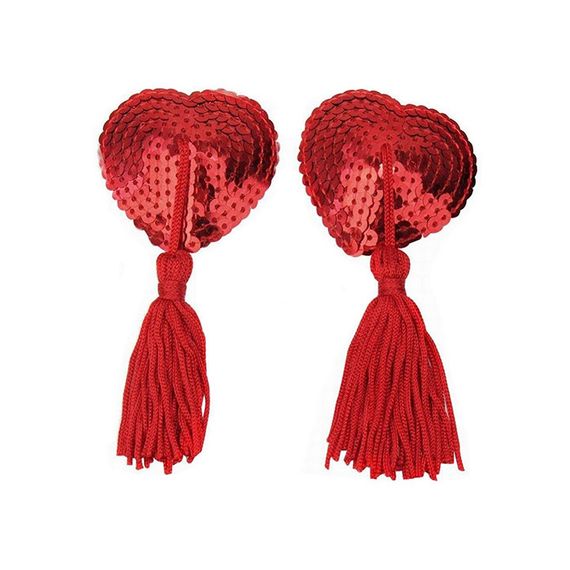 Наклейки для сосків Hearts з паєтками та пензликами червоний