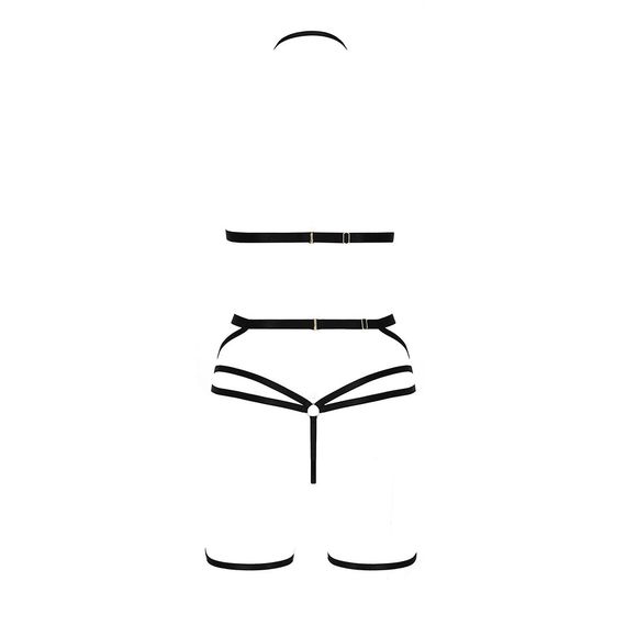 Комплект білизни Passion Exclusive MORGAN SET OpenBra L/XL, black, стрепи, трусики, ліф, пояс | Зображення 5