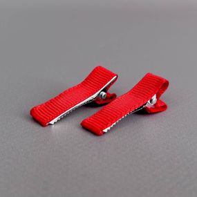 (10 шт) Заколка-заготовка уточка с репсовой лентой 3,5 см - красный