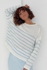 Женский джемпер oversize в мелкую полоску голубой цвет M