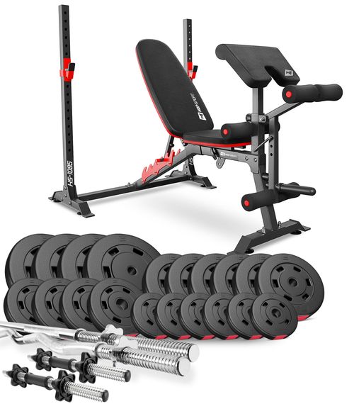 Набір Hop-Sport Premium 105кг з лавою HS-1095, штангами та гантелями