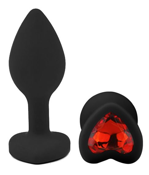 Силіконова анальна пробка EGZO - Silicone Black Heart Plug Red, size S Sex Aura | Зображення 1