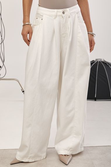 Широкі однотонні джинси Palazzo - молочний цвет, L (є розміри) | Зображення 4
