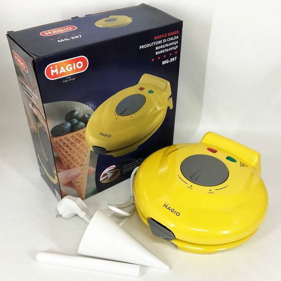 Вафельниця кругла Magio MG-397 1 секція 750 Вт, Електровафельниця для тонких вафель, електрична | Зображення 1