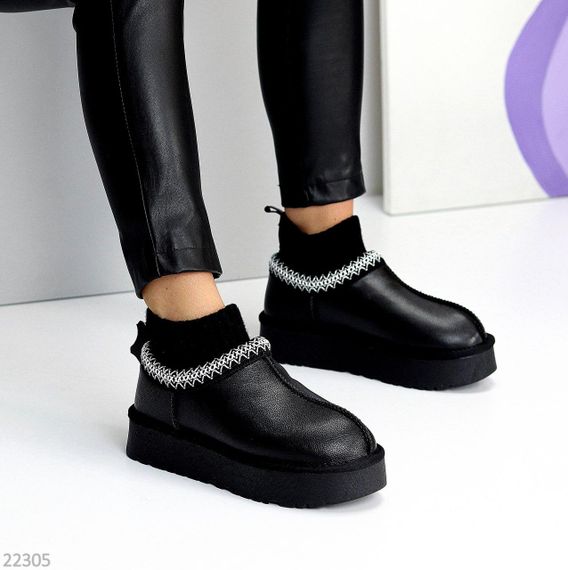 Черные низкие угги с текстильным манжетом натуральная кожа флотар | Зображення 8