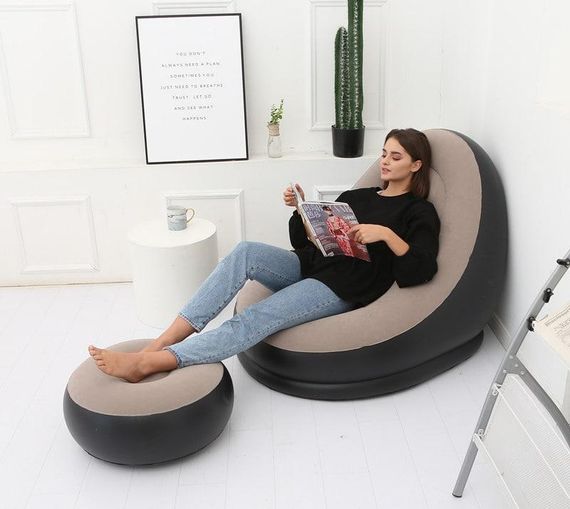 Надувное садовое кресло с пуфиком Air Sofa Comfort zd-33223, велюр, 76*130 см | Зображення 2