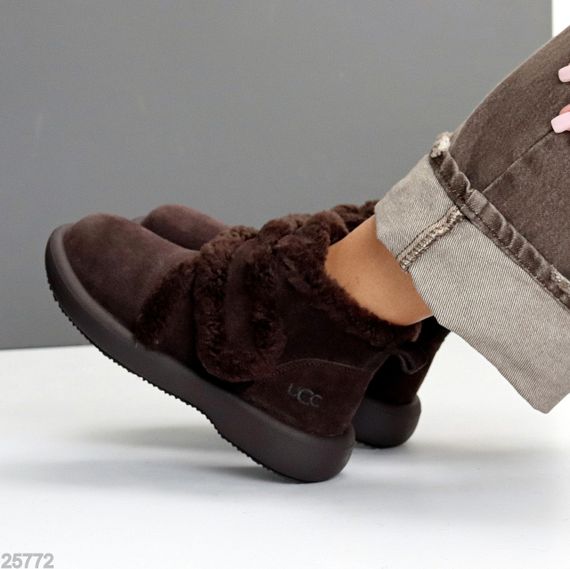 Удобные теплые замшевые зимние шоколадные ботинки на липучке | Зображення 8