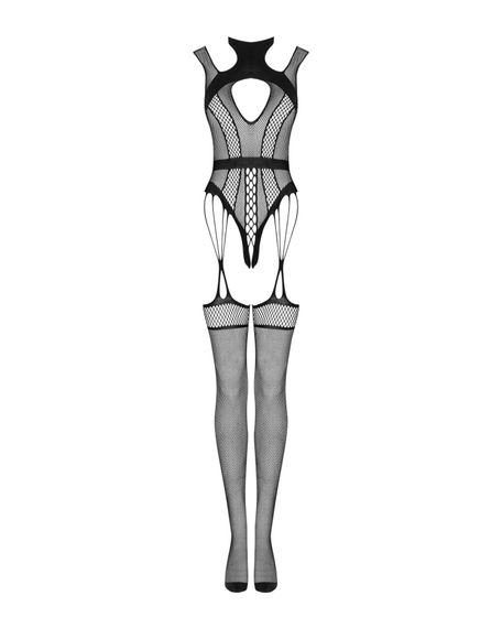 Ажурний бодістокінг з отворами Obsessive Bodystocking G327 black S/M/L, комбінезон, з доступом | Зображення 4