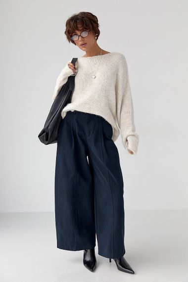 В'язаний мохеровий джемпер із широкими рукавами - бежевий цвет, ONE SIZE (є розміри) | Зображення 2