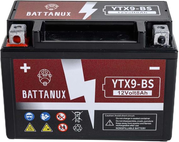 Акумулятор для мотоцикла Battanux YTX9-BS — герметичний SLA/AGM 12 В 8 А·год, для мотоциклів і квадроциклів