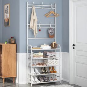 Железная вешалка для одежды + подставка для обуви, 2 в одном, 4 полки "Multi-functional shoe and hat rack" белая