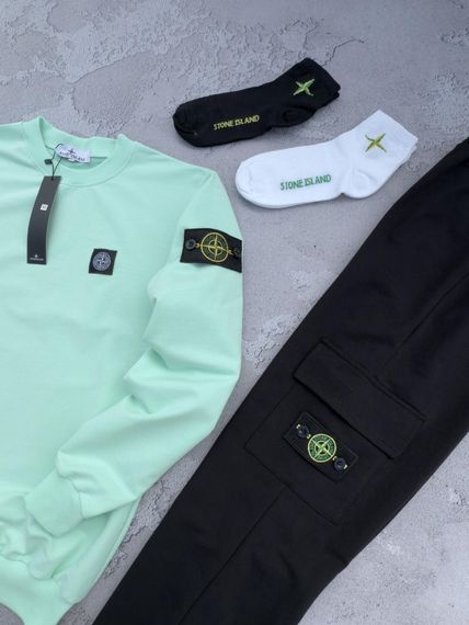 Костюм Stone Island світшот м'ята, чорні штани+ 2 пари шкарпеток у подарунок | Зображення 4