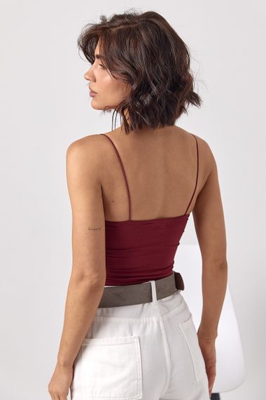 Бавовняна майка на тонких бретелях - бордо цвет, M (є розміри) | Зображення 1
