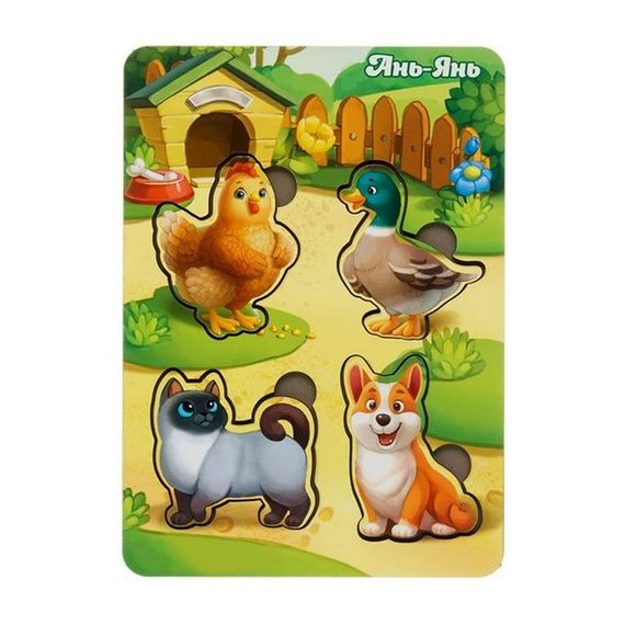 Деревянный пазл-вкладыш "Домашние животные-2" Ubumblebees (ПСФ054) PSF054 фон с подсказкой | Зображення 1