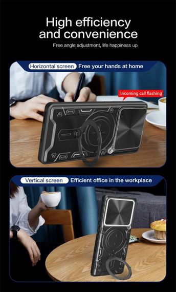 Чехол Magnetic Stand с защитой камеры для Poco F6 цвет Черный | Зображення 6