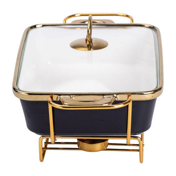 Марміт порцелянаовий зі скляною кришкою 35.5х19х15.5 см на металевій підставці 1,5 л Чорний HTJ-1002 | Зображення 2