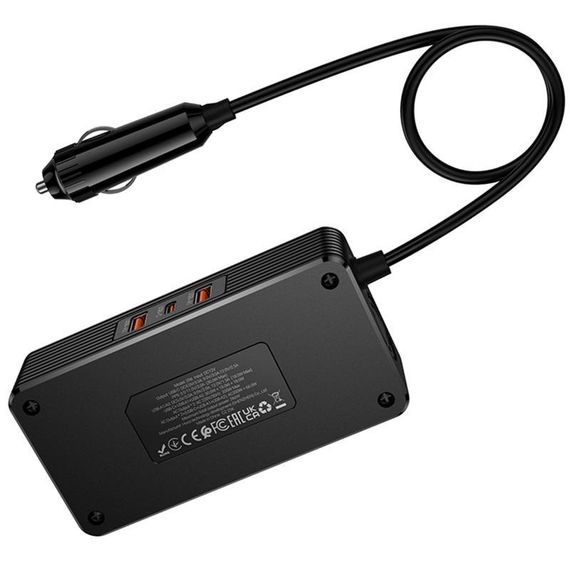 АЗП інвертор Hoco Z66 New PD66W+QC3.0 (2USB-A/1C/2xSocket) (0.5m) Black | Зображення 2