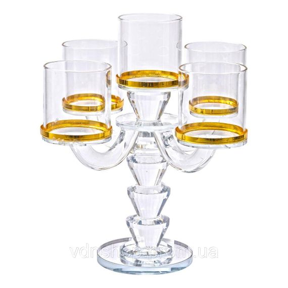 Канделябр на 5 свечей 19×19×23 см подсвечник стеклянный декоративный c золотой окантовкой HP-4-36