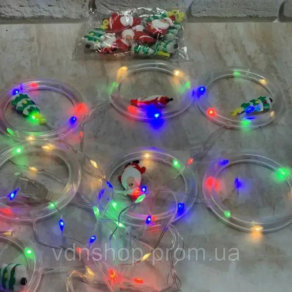 Гірлянда штора "Круги та кулі" 3м (ялинка, сніговик, дід мороз, олень, шапка)