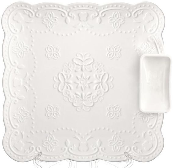 Страва фарфорова набір 2 штуки White Lace 26x26см із соусником | Зображення 1