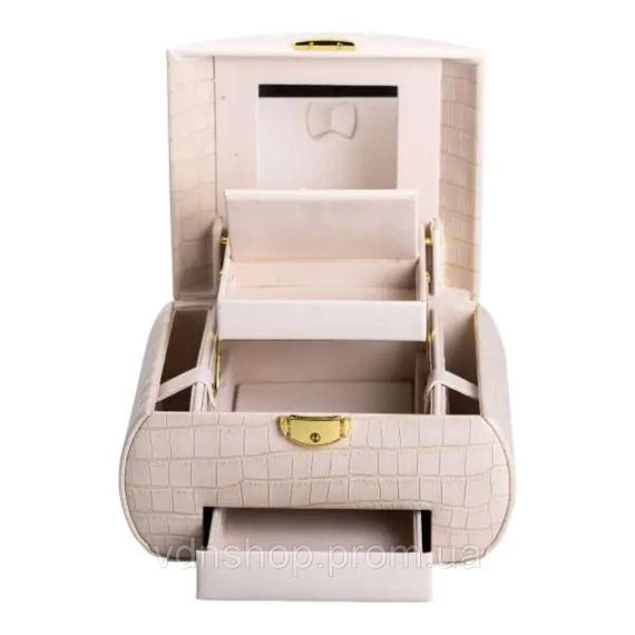 Скринька для прикрас з еко шкіри 3 яруси із замком органайзер для ювелірних виробів HP-5-21BE | Зображення 6