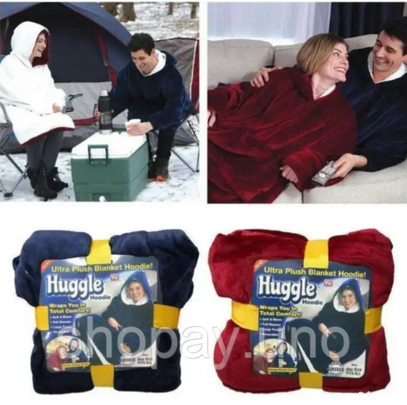 Двостороння толстовка-плед Huggle Hoodie Blanket з капюшоном ∙ Синя | Зображення 3