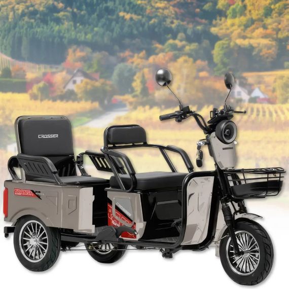 Электротрайк Crosser Transit TR-5 1500W 72V 24Ah, грузовой трехколесный электроскутер до 60 км, 3 места Сірий | Зображення 7