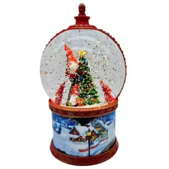 Куля новорічна з підсвічуванням від батарейок та USB 20*10*10 Ялинка з гномами