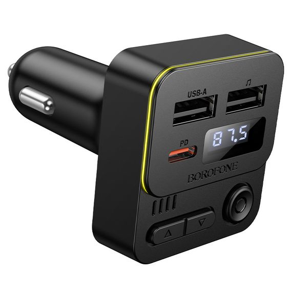 АЗУ FM модулятор Borofone BC60 Hero 35W (2USB-A/1C) Black | Зображення 5