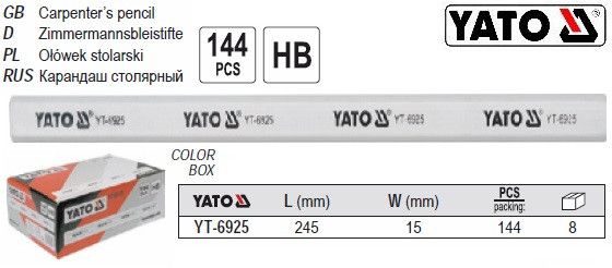 Набор карандаш YATO Польша столярный строительный белый l=245 мм 144 штук YT-6925
