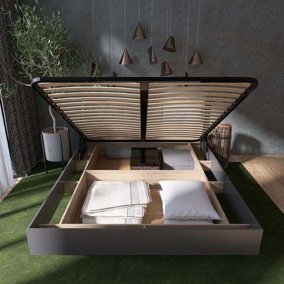 Ліжко двоспальне з підйомним механізмом Еверест Сіті-1600 200,5х168,8х82,6 см Дуб сонома/Графіт (EVR-071086) | Зображення 7